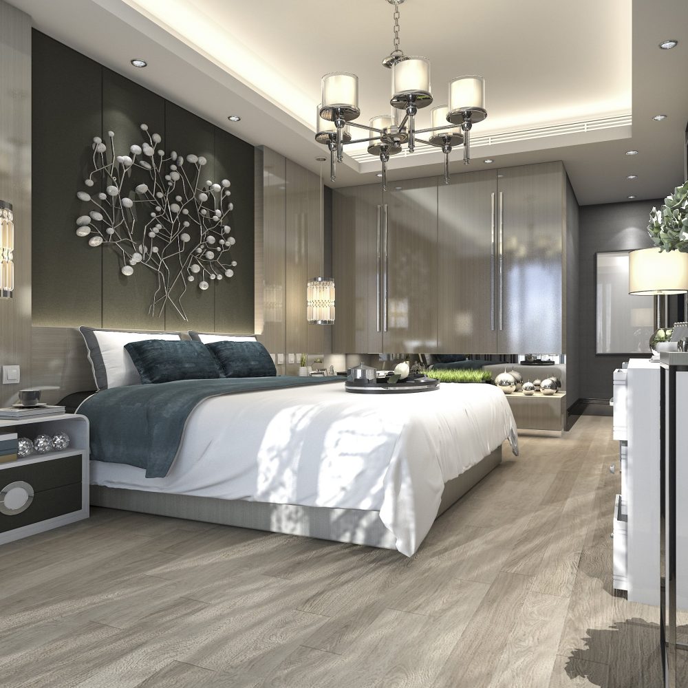3d rendering luxury modern bedroom suite in hotel
