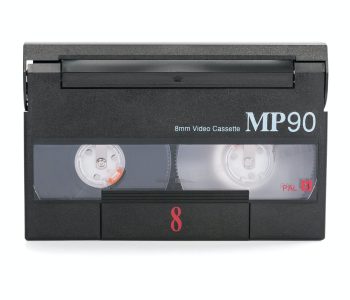 8mm video cassette on white background