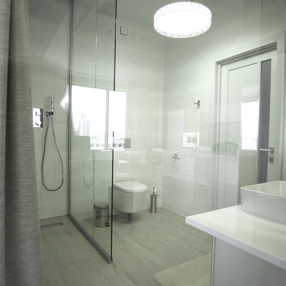 interior of modern bathroom with shower. Interior of modern bathroom